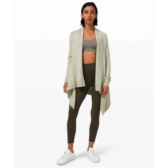 Lululemon Cashlu Knit Wrap Womens Rosemary Green Open Front Waterfall Size M/L - Picture 6 of 7